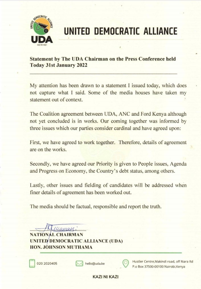 nduyamuthama's tweet image. My statement on the Press Conference held today 31st January 2022.
