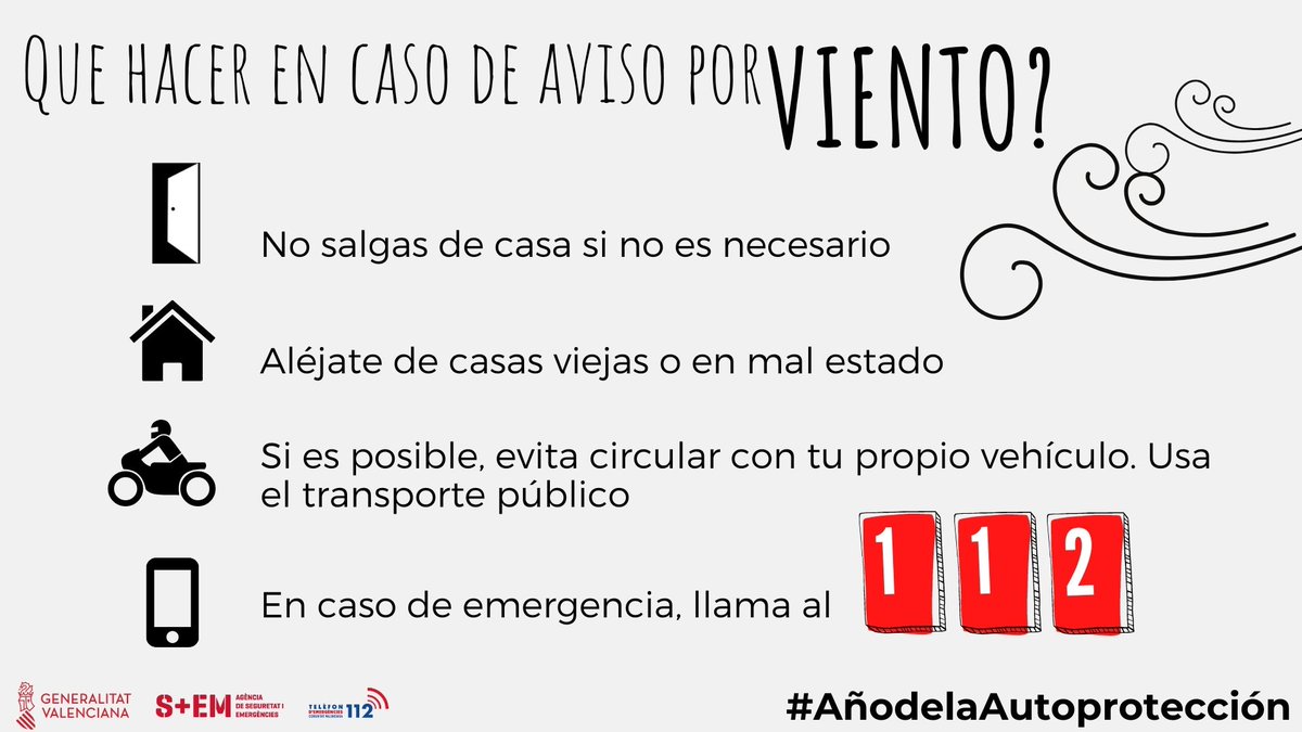 GVA112's tweet photo. ⚠️🍃Toda la provincia de Castellón y el interior norte de Valencia está en alerta por vientos fuertes de entre 70 y 100 km/h, dependiendo de la zona. 

Ten cuidado y toma algunas precauciones:
#AñodelaAutoprotección https://t.co/H4urXBHK7J