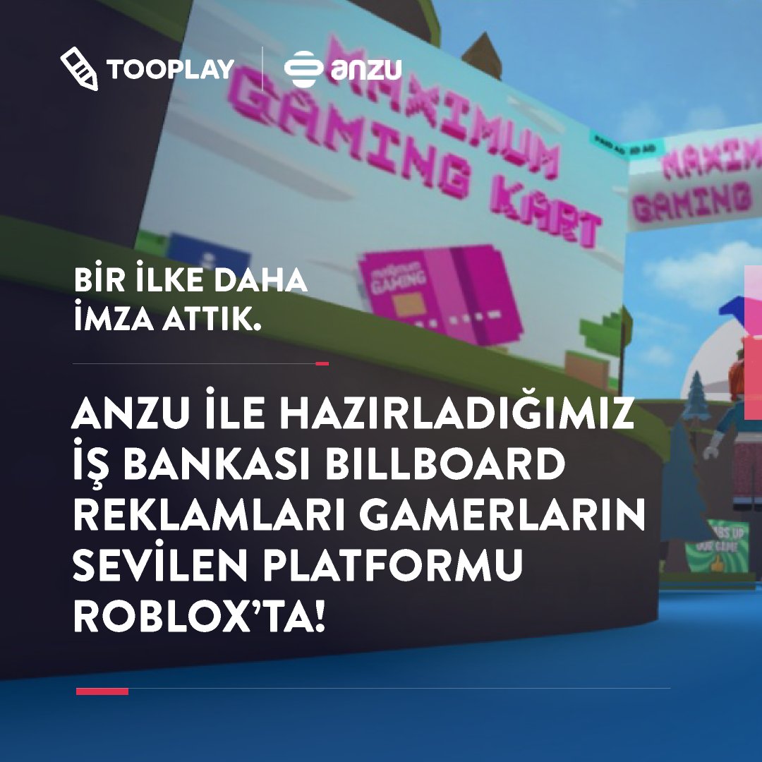 tooplaytr's tweet photo. Anzu ile İş Bankası için hazırladığımız Roblox billboard reklam iş birliği ile bir ilke daha imza atmaktan gurur duyuyoruz! 🛸
We are proud to announce the first in-game ad campaign on Roblox with @Anzu_io & @isbankasi
#tooplay #tootrends #roblox #işbankası #anzu https://t.co/NSFqaZjFsg