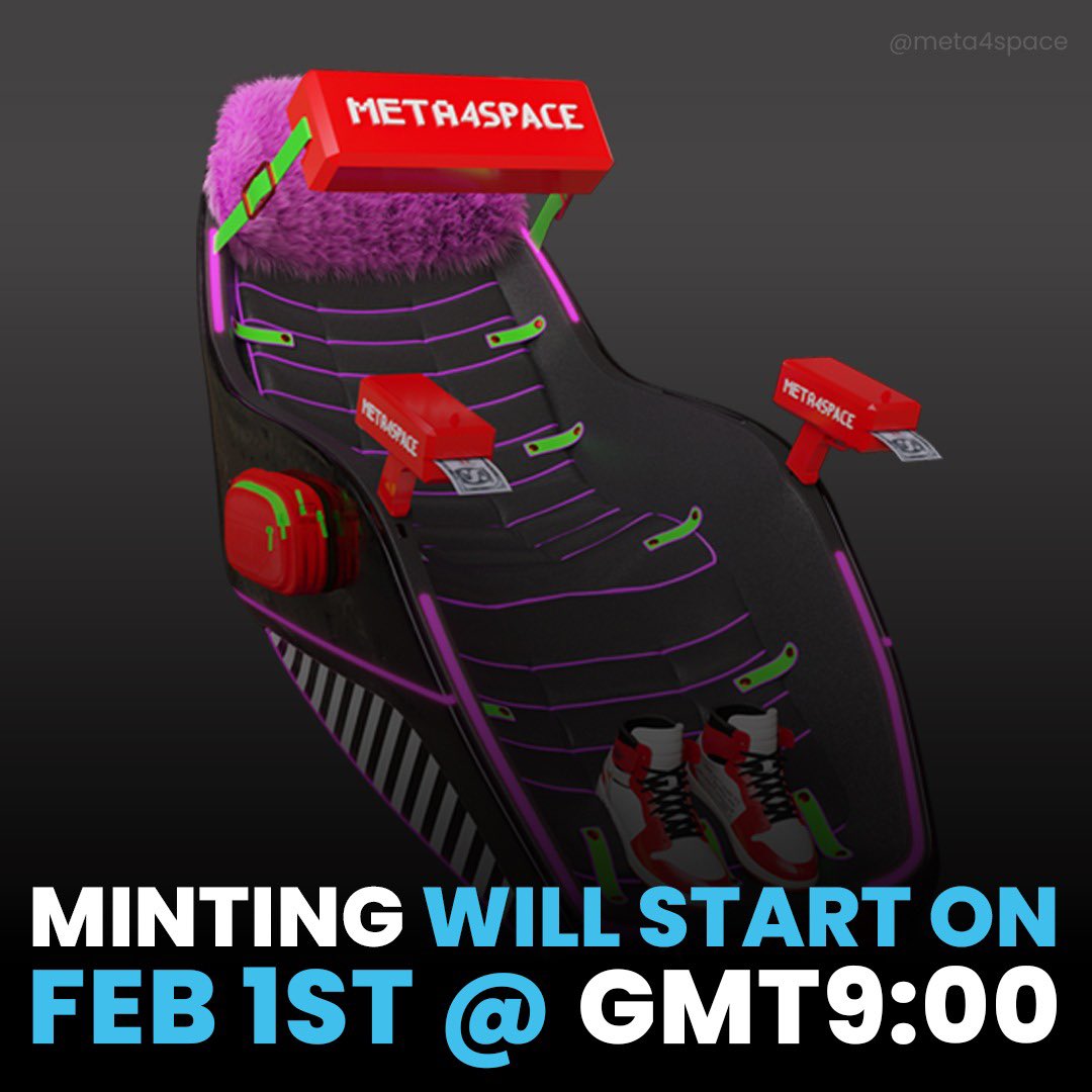Meta4Space's tweet photo. MINT WIL START TOMORROW 1st Feb 9:00 GMT
.
#nft #nftsstories #nftcommunity #nftartist #nftdrop #nftcollectibles #nftnews #nftsstories #nftdesign #nftdesigner #nftgram #nftgames #nftcrypto #nftsale #nftmarket #nftinvestor #nftdubai #dubainft #dubainfts #nftuae #uaenft #metaterrace https://t.co/7JbBpmLJed