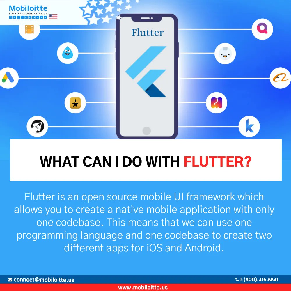MobiloitteUS's tweet photo. What is flutter?
Flutter is an open source mobile UI framework which allows you to create a native mobile application with only one codebase.
Know More: https://t.co/o98yRYKACe
Call/WhatsApp: +91-9999525801
#flutter #UIframework #nativemobileapp #iOS #android https://t.co/OpZWsUDTGJ