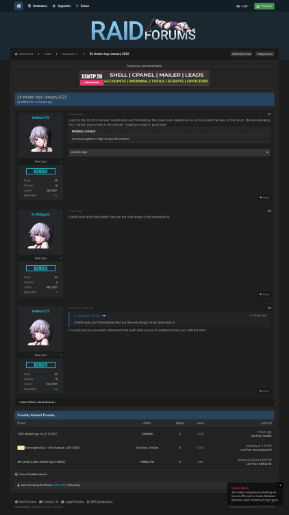 cyber_feeds's tweet photo. #marketforums #RaidForums - 2k stealer logs January 2022 - https://t.co/wjMgD3eNls https://t.co/lg88r1CcLo