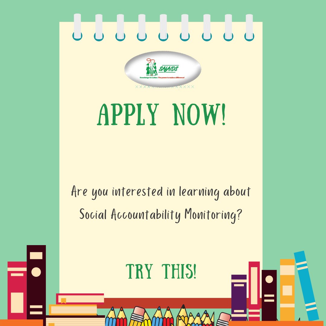 SAfAIDS (@safaids) on Twitter photo Are you interested in learning about Social Accountability Monitoring?
Try this!!
Apply on the link below before 4 February 2022 and follow the instructions: forms.gle/roiPbRoYy4ghHA… Are you interested in learning about Social Accountability Monitoring?
Try this!!
Apply on the link below before 4 February 2022 and follow the instructions: forms.gle/roiPbRoYy4ghHA…