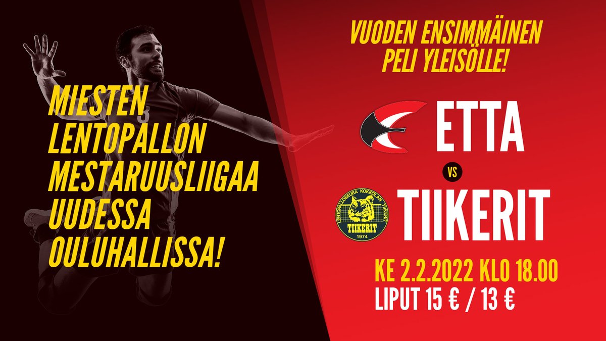 Ouluhallille vihdoin taas yleisöä!

Etta jatkaa <a href="/mestaruusliiga/">Mestaruusliiga</a> kevätkauttaan keskiviikkona 2.2. klo 18.00, kun vastaan saapuu rakas paikallisvastustaja <a href="/TiikeritKokkola/">Kokkolan Tiikerit</a>. Tervetuloa jälleen huippulentopallon pariin!

Liput ennakkoon: nettilippu.fi/fi/event/miest…