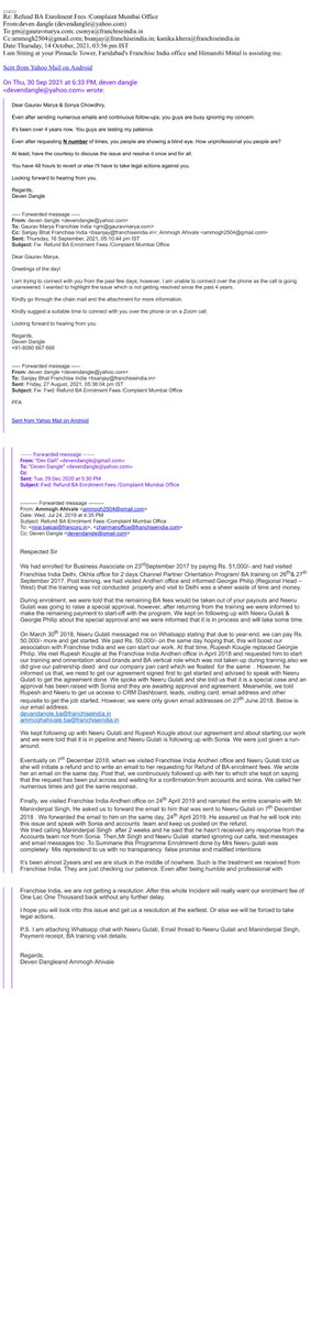 dvndngl's tweet photo. Honorable @PiyushGoyal @consumerforum_

I want to complain about the #fraud &amp; unethical activity done by @FranchiseIndia @franchiseeindia Franchise India whose Managing Director / CEO is Gaurav Marya @marya_gaurav @GauravMarya @maryagaurav. Proofs attached. Hoping for justice https://t.co/pQOaGXn9jT