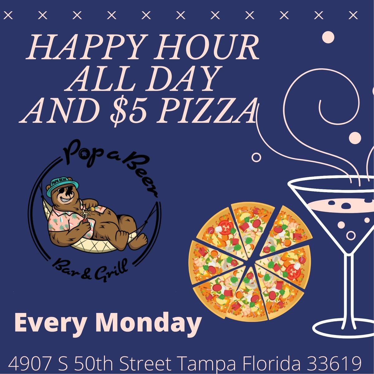 Mach5E21's tweet image. It&apos;s Monday Monday Monday!!!! That means it&apos;s Happy Hour All Day at Pop A Beer Bar and Grill!!!
Come on out for lunch and try Pop A Beer&apos;s amazing Flatbread Pizza for just 5 bucks!!!