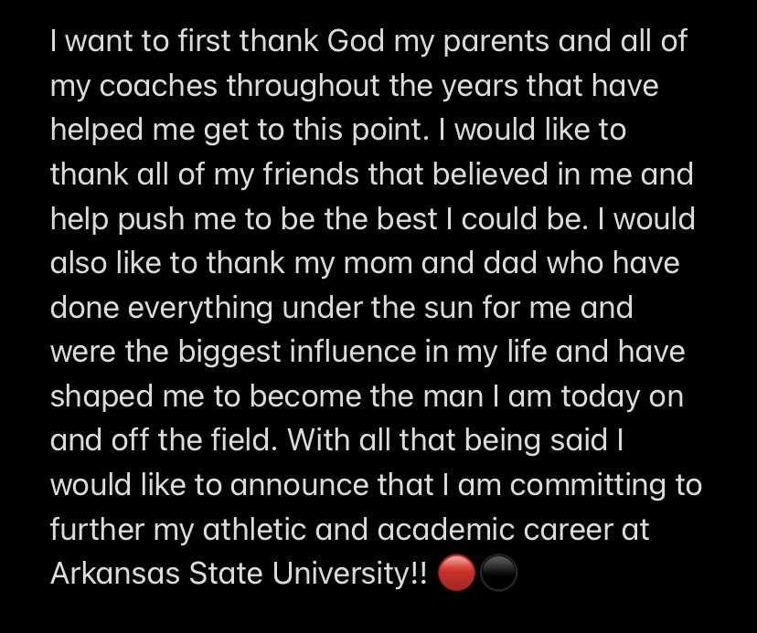 hintz_carson's tweet photo. Committed!!!🔴⚫️
@CoachShalala @CranfillGreg @CoachSchex @AStateFB @TXPrivateFBGuy @StPiusXFootball @vypehouston @robharley34 https://t.co/ZeHypSbdAv