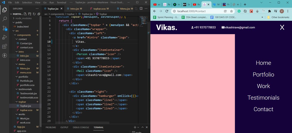 vikas_hirave's tweet photo. Day 9 Of #100DaysOfCode 

: Continued Building portfolio website in react &amp; scss
in this
 I have created a topbar and side menu bar 
 
#100daysofcodechallenge https://t.co/e0MN8HHutm