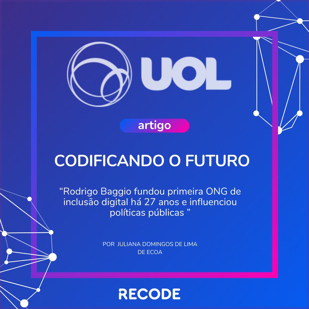 Destaque no @uol, conta a trajetória de 27 anos recodificando vidas através da inclusão ao empoderamento digital.

- Confira e leia a matéria completa em uol.com.br/ecoa/reportage…