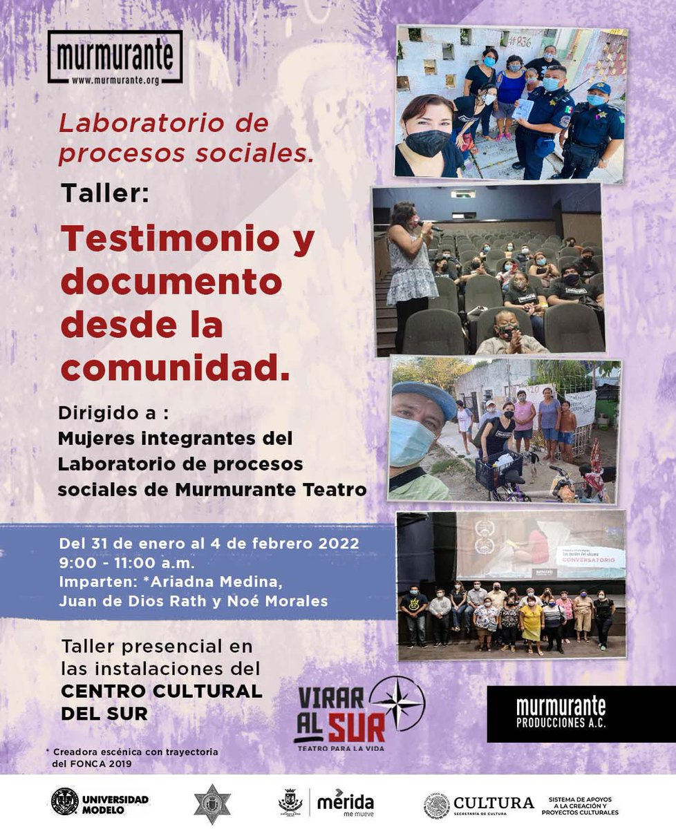 MurmuranteT's tweet photo. #NoticiasMurmurante #ComunidadMurmurante #FONCAMX 

 🎇¡Seguimos haciendo comunidad! 

✨Hoy inició  en el Centro Cultural del Sur el Taller ❞Testimonio y documento desde la comunidad❞  con integrantes del Laboratorio de Procesos Sociales.  
#VirarAlSur #TrabajoTransversal https://t.co/G4zSgdqujc