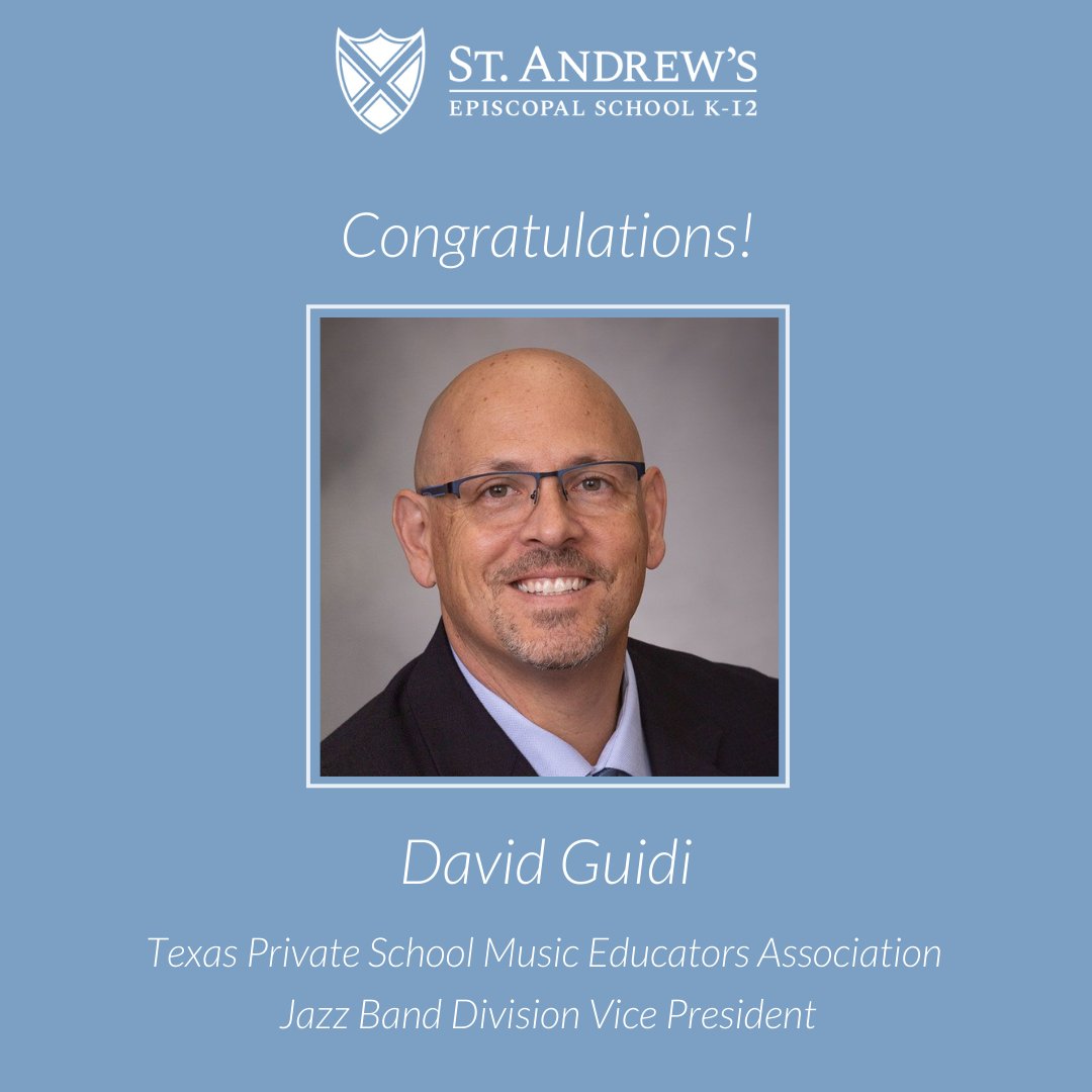 Dr. David Guidi, Upper School Assistant Dean of Students and Fine Arts Chair, was recently nominated and elected to serve as the TPSMEA Jazz Band Division Vice President! Congratulations on this huge accomplishment, Dr. Guidi! #sasaustin #sasartists