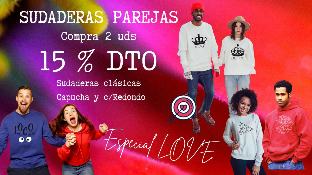 camisetaimedia's tweet photo. 𝑳𝒐𝒐𝒌𝒔 𝒒𝒖𝒆 𝒆𝒏𝒂𝒎𝒐𝒓𝒂𝒏 😍😍
Tenemos los mejores 𝐝𝐢𝐬𝐞𝐧̃𝐨𝐬 𝐩𝐚𝐫𝐚 𝐩𝐚𝐫𝐞𝐣𝐚𝐬 , encuentra el que más os representa y a lucir sudadera juntitos💖 ¿quieres verlos ? 👉https://t.co/u0jTVPmvdk
✅ 15% Dto en Sudaderas Clásicas 
✅ Envíos Gratis (+30 € de compra) https://t.co/DvadmNUWFn