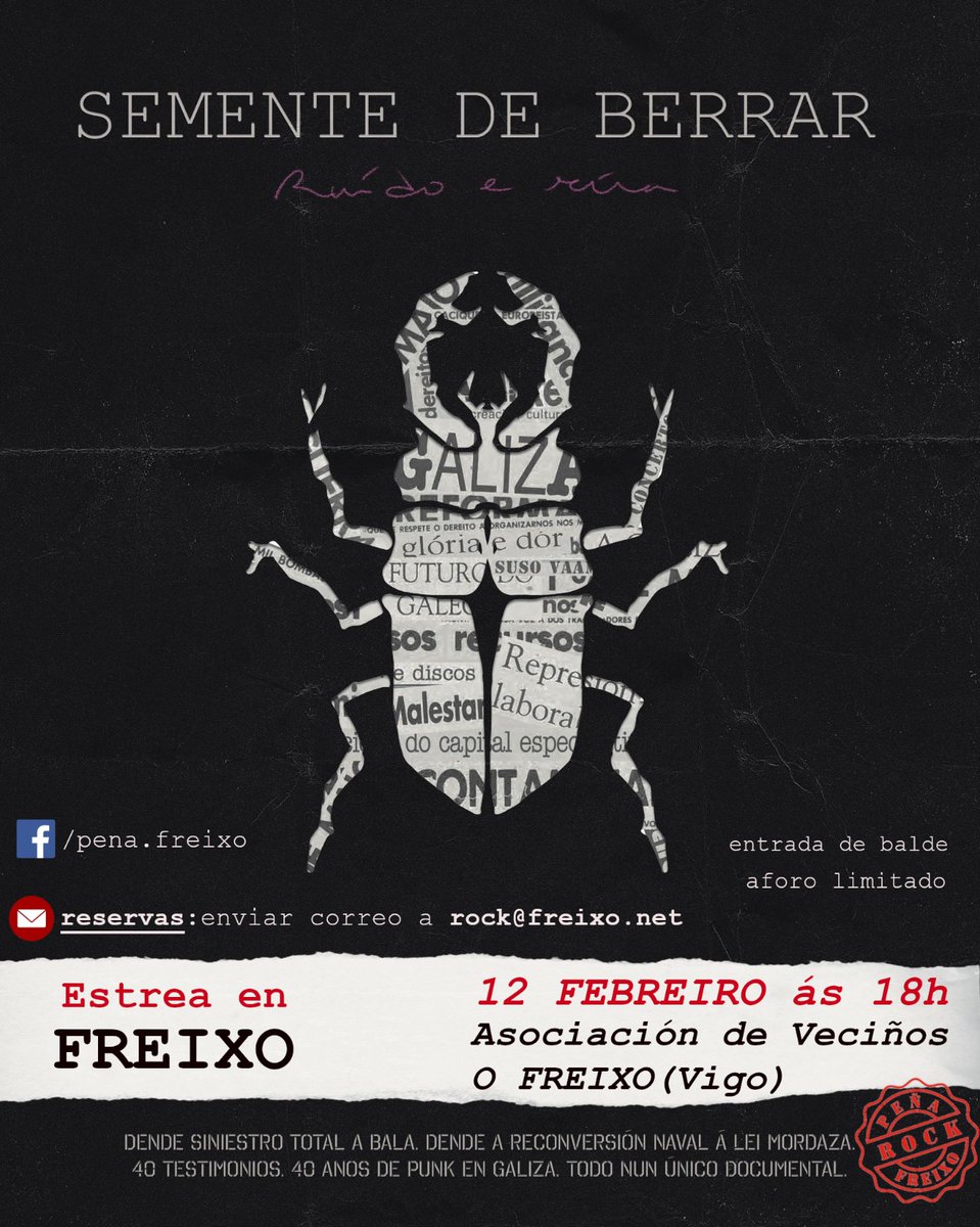 SementeDeBerrar's tweet photo. 📌 Punktedeume
📆 5 fevereiro | 🕔 19.30h | Local do Coletivo Terra | Organiza: @colectivo_terra e Touporroutou

📌Vigo
📆 12 fevereiro | 🕔 18h | AV O Freixo Organiza:Freixo Rock

📌Lugo 
📆 18 fevereiro | 🕔 20.30h | CS Mádia Leva | Organiza: @GzMadia

Proximamente + datas! https://t.co/zr8QEyTCTZ