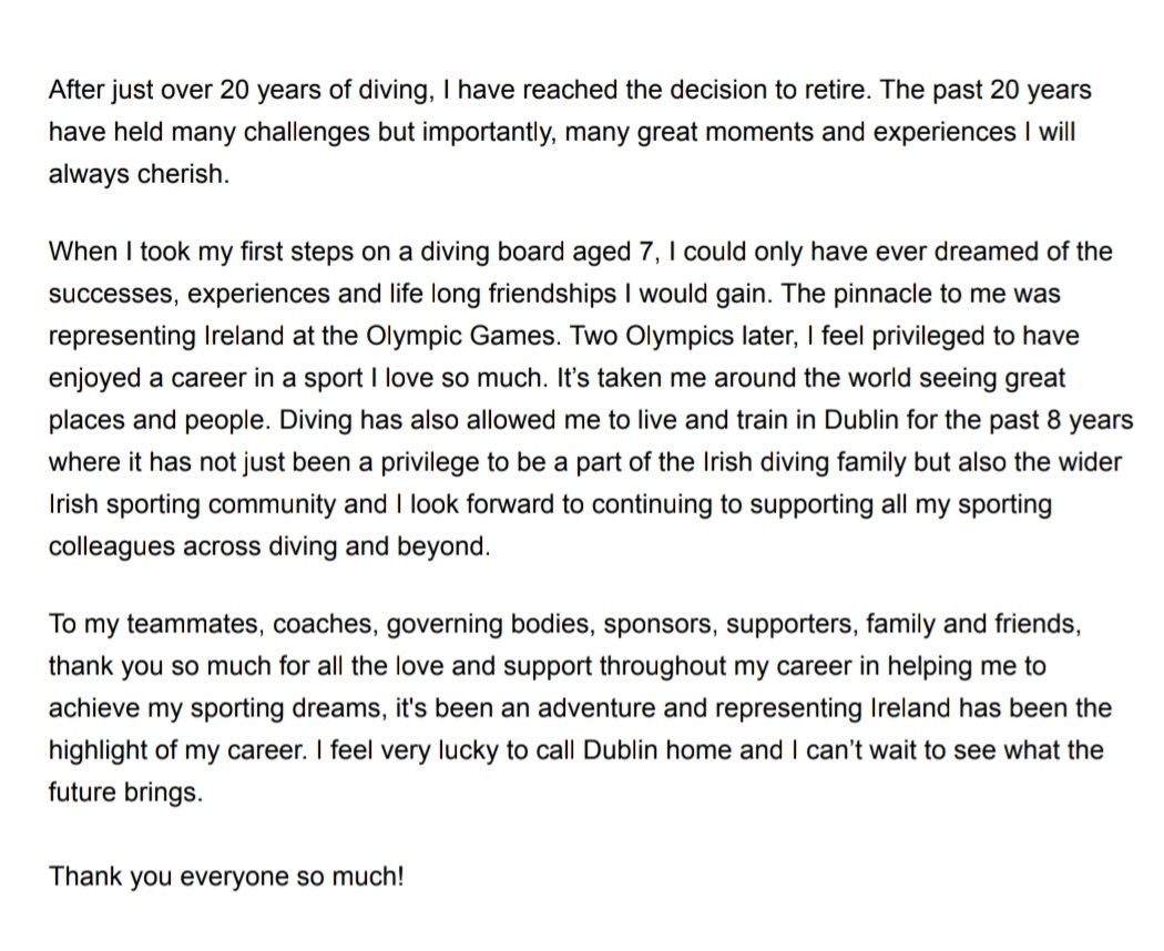 I'M OFFICIALLY RETIRED. Thank you everyone who has been apart of my diving journey, the love and support has gone beyond anything I could have ever dreamed and despite one chapter closing, I can not wait to see what the next brings!
