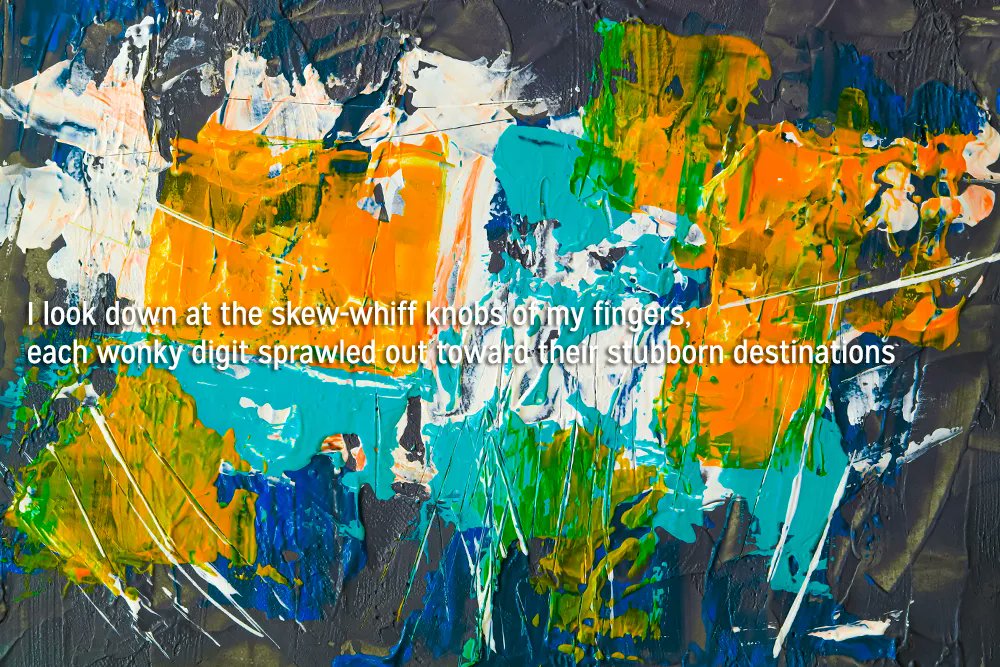 PalettePoetry's tweet photo. new #poetry! today we're honored to be publishing @AnnaSlater's "The Resemblance of Lopsided Appendages," 

"I look down 
at the skew-whiff knobs of my

fingers, each wonky digit sprawled 
out toward their stubborn 
destinations"

https://t.co/QIPTNNZ5oP https://t.co/u58wrUgfTc
