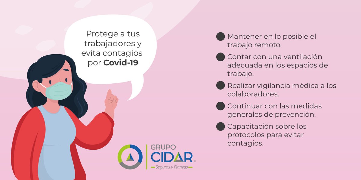 gcidar's tweet photo. 🤓 Para evitar la propagación de contagios por #covid19 en las compañías, las empresas deben considerar algunos aspectos para evitar la propagación del virus.
#GrupoCidar #SeguroConNosotros #SeguroCovid19 #Trabajadores #Salud https://t.co/bFzIBaChdN