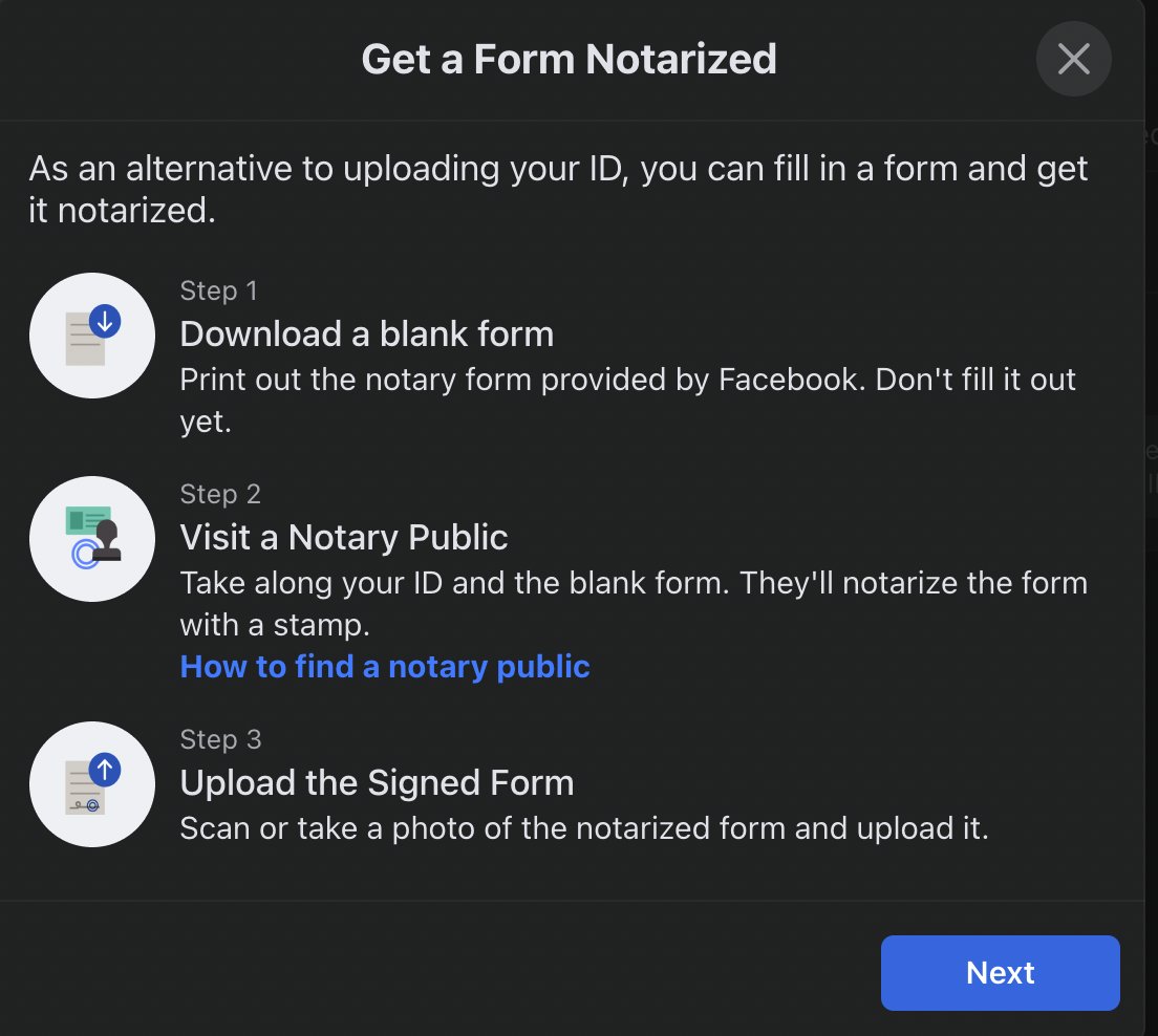 herrmanndigital's tweet image. I’ve ran ads on FB for 13 years. I was part of the 1st in running political ads. Now, I can’t run them. FB no longer can confirm my identity…

Now they want me to hunt down a notary to verify it’s me. 

This despite being a premium FB partner. 

I seriously wanna give up.