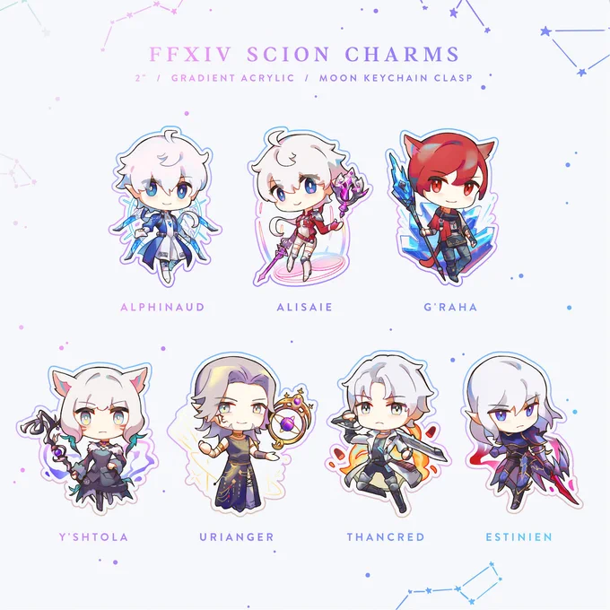 🎉 Preorders for Scion charms and sticker sheets are now live! Bite-sized versions of this little family💙 RTs appreciated! #FFXIV 
➡️ https://t.co/Ly9n82e3la 