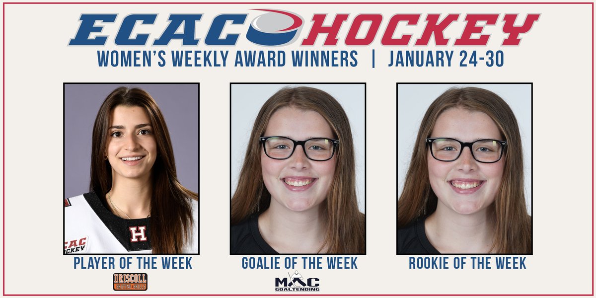 ecachockey's tweet photo. Congratulations to Kristin and Kaley on their #ECACHockey weekly awards!

🔗 https://t.co/VY7YRz6xua https://t.co/Z4pFylT2xW