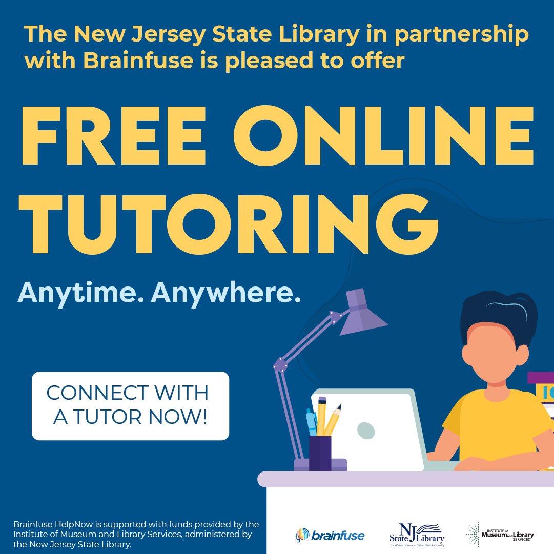 Need a free tutor in #NewJersey ? Connect with The New Jersey State Library now! home.brainfuse.com/new-jersey/ #education #online