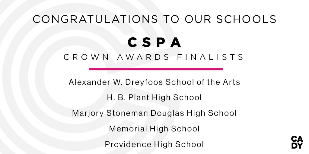 CADY (@cady_studios) on Twitter photo Congratulations to all the 2022 <a href="/CSPA/">Columbia Scholastic Press Association</a> Crown Awards Yearbook Finalists. With a special shoutout to the yearbook staff at <a href="/DreyfoosArtsSch/">Dreyfoos School of the Arts</a>, <a href="/PlantHighSchool/">PlantHighSchool</a>, <a href="/MSDHighSchool/">MSDHighSchool</a>, <a href="/MHSWarriorMedia/">Memorial Media</a>, & Providence High School! 🎉
#Cady #liveBOLD #premierphotography #CSPA Congratulations to all the 2022 <a href="/CSPA/">Columbia Scholastic Press Association</a> Crown Awards Yearbook Finalists. With a special shoutout to the yearbook staff at <a href="/DreyfoosArtsSch/">Dreyfoos School of the Arts</a>, <a href="/PlantHighSchool/">PlantHighSchool</a>, <a href="/MSDHighSchool/">MSDHighSchool</a>, <a href="/MHSWarriorMedia/">Memorial Media</a>, & Providence High School! 🎉
#Cady #liveBOLD #premierphotography #CSPA