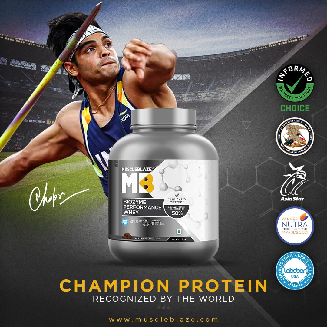 Neeraj_chopra1's tweet photo. Kya aapke protein mein hai utna dum, jitna aapke jazbe mein hai? 🔥 @MuscleBlaze Biozyme Whey ka clinically tested 50% Higher Protein Absorption ensure karta hai ki aapki mehnat kabhi waste na jaae. Apne goals achieve karo, with internationally recognized protein!

#ZiddiHoonMain https://t.co/OBM6MJEahi