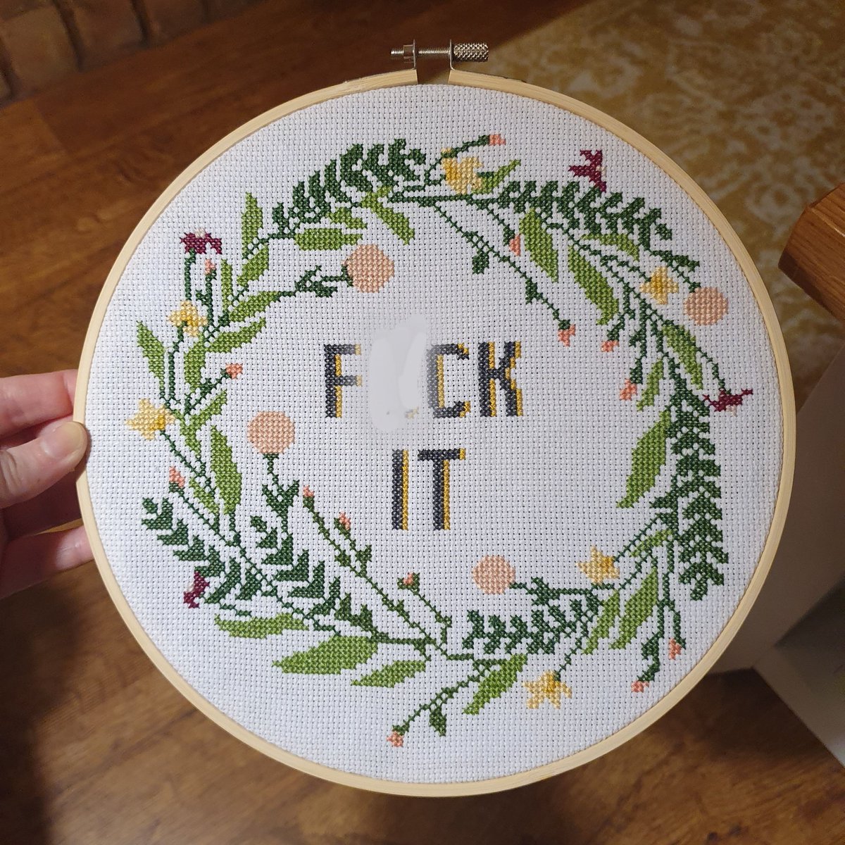 RuthieNaylor's tweet photo. This is possibly my favourite cross stitch I've ever made, lovingly crafted for a dear friend over the course of a year after she announced this was going to be her new motto. It was a risky one but she loves it! #SubversiveCrossStitch @WowStitch https://t.co/93S7eaeR4z