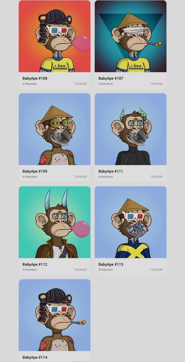 AlBabyapes's tweet photo. 7 Apes are listed currently on @AB2_Gallery 
https://t.co/mD5pjGEzN3
#AlgoNFT #NFT #NFTs #algofam https://t.co/LeYtWJDPJj