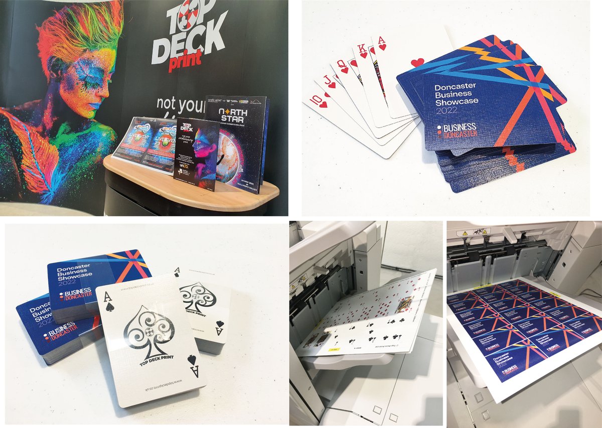 TopDeckPrint's tweet photo. We are getting ready for the @BusinessinDN Showcase this week! Our new exhibition stand has arrived and we have been printing the personalised playing cards we will have to give away at the show! Come along, meet the team from 10am till 4pm @DoncasterRaces https://t.co/2LwLmMtfVZ