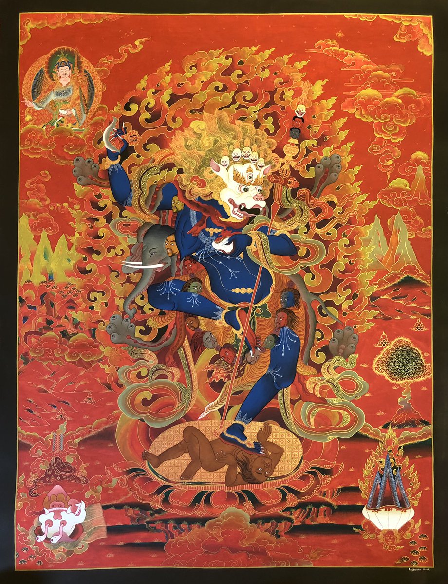 lama_thanka's tweet photo. The Lion-Faced Dakini (Simhamukha ) is a female deity considered to be especially effective for dispelling black magic, curses, obstacles and harm-doers.
#Thangka #thankapainting #lamathankapaintingschool #yogini #lionfaced #sengdongma #simhamukha #samadhi #chod #guru #dakini https://t.co/T9qyvgs4DK