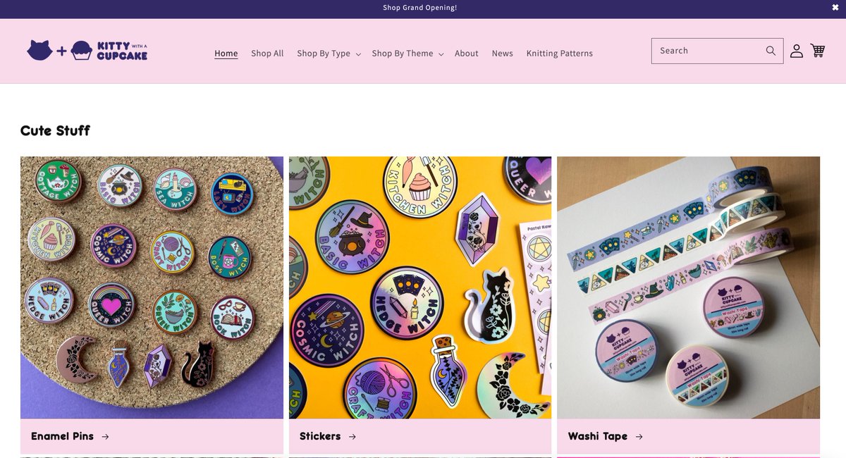 KittyNCupcake's tweet photo. My brand new website is now open and ready to shop! All of the pins and other items from my Kickstarter campaign are ready to ship, so if you missed out on the campaign you can get stuff now! https://t.co/xMWADpjuxN #enamelpins #witch https://t.co/jl7TtSmAKk