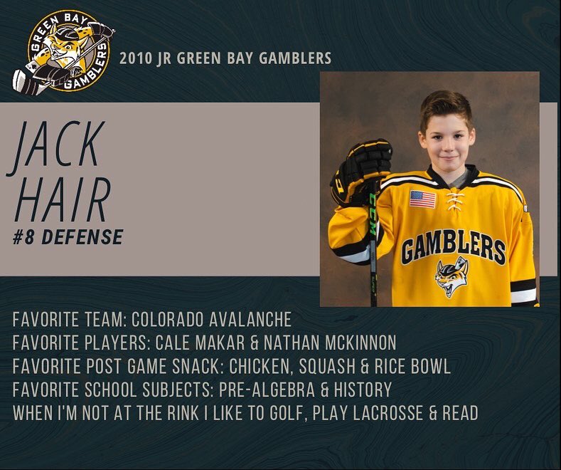 2010JrGamblers's tweet photo. Meet the 2010 Jr Green Bay Gamblers - Jack Hair  #team #WeAreAllIn https://t.co/HODbP9E8YH