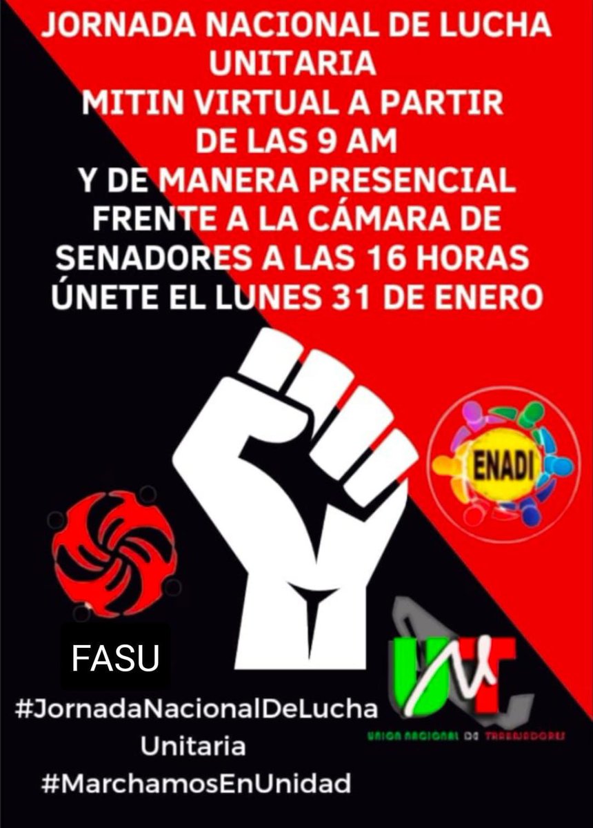 Hoy es el día de la #JornadaDeLuchaUnitaria donde los trabajadores nos manifestamos y  #MarchamosEnUnidad 
#FuerzaUNT
#PorAmorAMéxico
