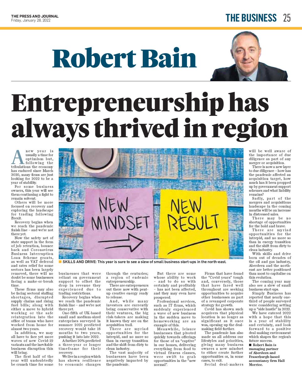 "For some business owners, this year will see them continuing a fight to remain solvent ... But there are some whose ability to work &amp; to do so with certainty &amp; profitably has not been affected." Read MD Bob Bain's thoughts hall-morrice.co.uk/news/articles/…
