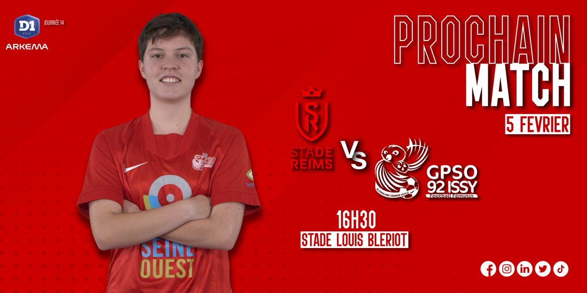 Ce samedi 5 février, nos Chouettes affronteront le <a href="/StadeDeReims/">Stade de Reims</a> pour la 14ème journée de @D1Arkema 💪

#SDRGPSO #AllezLesChouettes 🔴⚪️