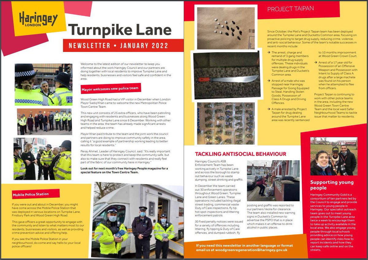 MPSHaringey's tweet photo. If you live in/around #TurnpikeLane please take a look at our updates in this months #TPL newsletter.
We hope you find it useful.
#WorkingForYou #ProjectTaipan #NeighbourhoodPolicing https://t.co/BJ7chln9rU