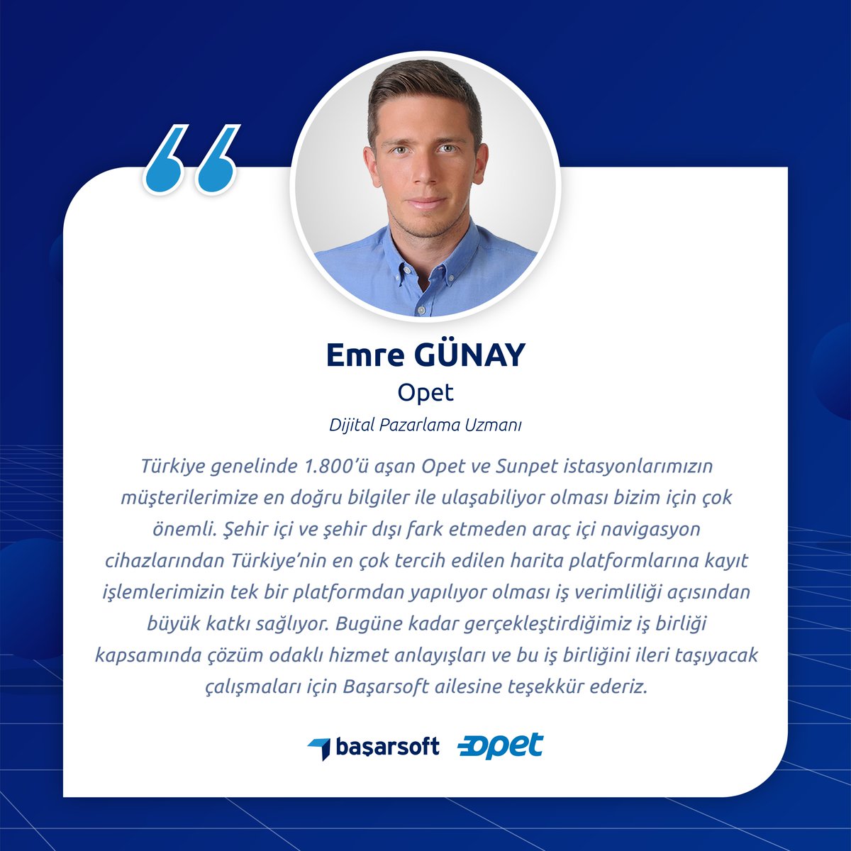 basarsoft's tweet photo. “Opet Başarsoft'la başarıya nasıl ulaştı?” Opet Dijital Pazarlama Uzmanı Emre GÜNAY anlattı.
Diğer başarı hikayelerimizi https://t.co/dT36ZaUpGe bağlantısından okuyabilirsiniz.
#Başarsoft #Kaydetcom @OpetTr #CBS #GIS https://t.co/G8VXEUKMOK