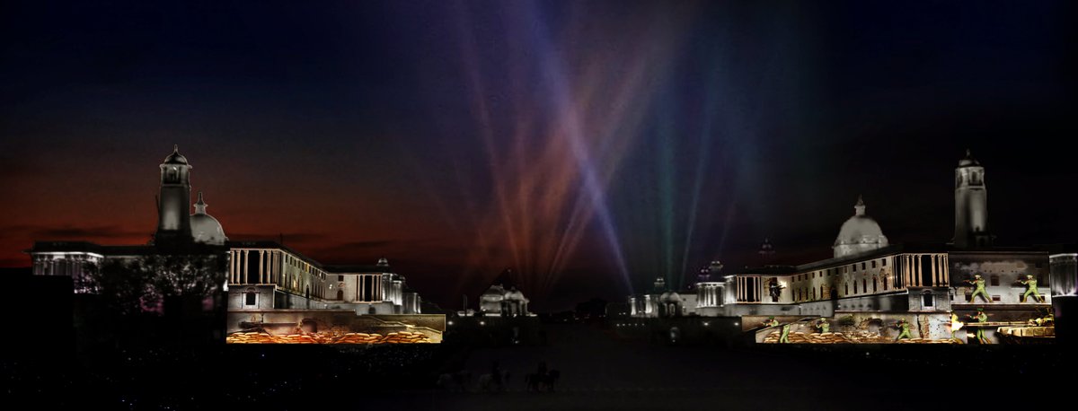 TheKnownsense's tweet photo. We were honoured to execute the first-ever projection mapping at North Block and South Block, New Delhi for India's annual Beating Retreat Ceremony along with Modern Stage Service Pvt. Ltd.
#BeatingRetreat #AzadiKaAmritMahotsav #Delhi #3DProjectionMapping #itstheknownsense https://t.co/Rz49N1zpO1