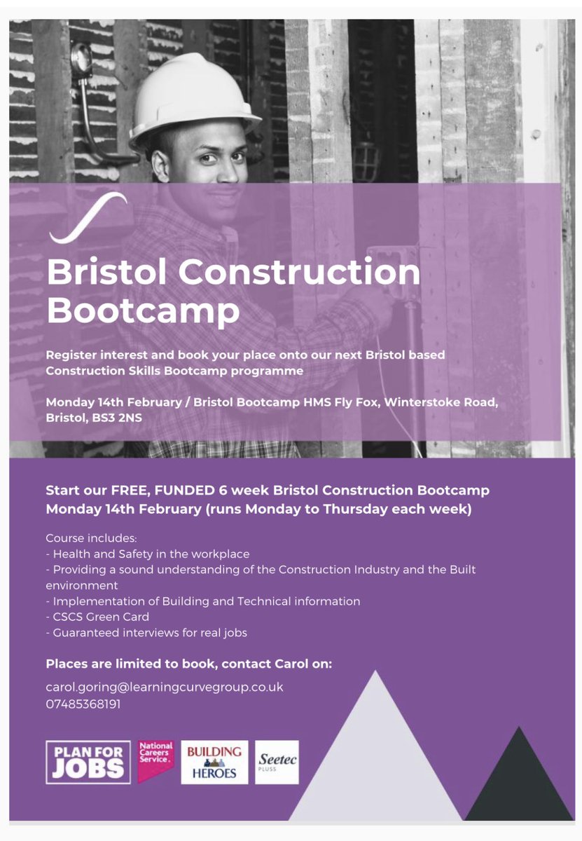 OnSiteBristol's tweet photo. Are you aged 19+ and looking for work in the construction industry in Bristol? This 6 week FREE course could be the ideal stepping stone for you 🚧 🦺 See details below 👇 to book your place! https://t.co/5qJkNZqDtU