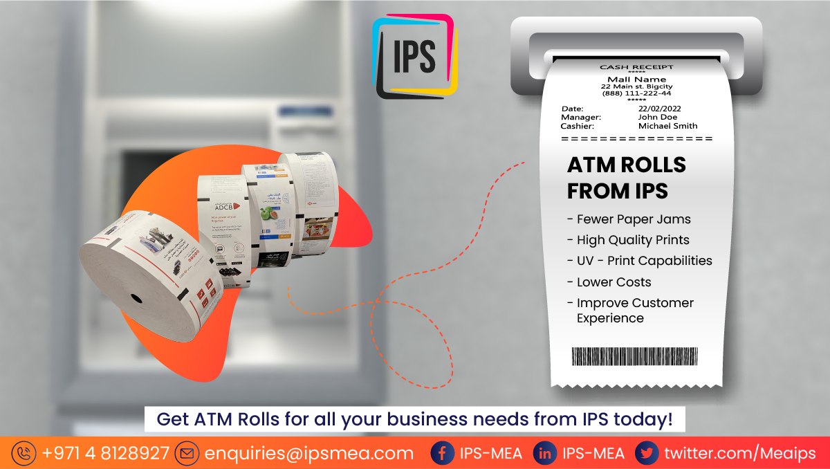 MeaIps's tweet photo. OUR ATM Rolls made with Thermal Paper are designed to maximize your machine uptime and reduce premature print head failure.

Learn more about our ATM Rolls from: https://t.co/naEwbl9yvY

#business  #ATMROLLS #ATM #ATMRibbons  #ipsmea #ips https://t.co/kg3nRzct6n