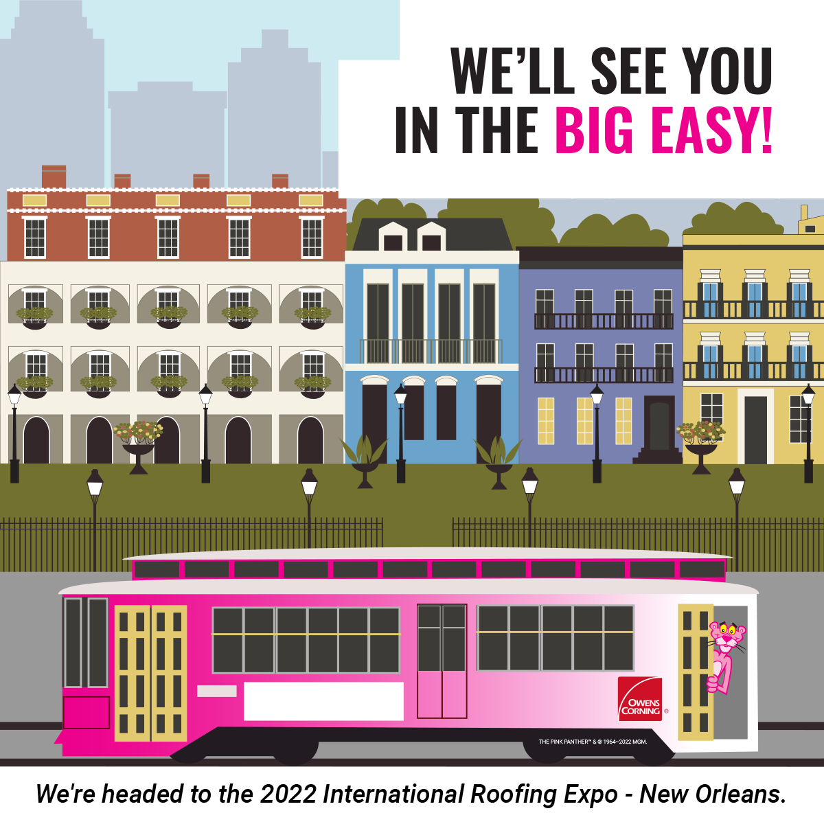 OCRoofingLLC's tweet photo. Join us at International Roofing Expo for an up-close look at the 2022 Shingle Color of the Year, the latest info from Owens Corning University (OCU), games, prizes, and more. You’ll find us in PINK! #roofingexpo #OCatIRE https://t.co/w2ajv8Im0Y
