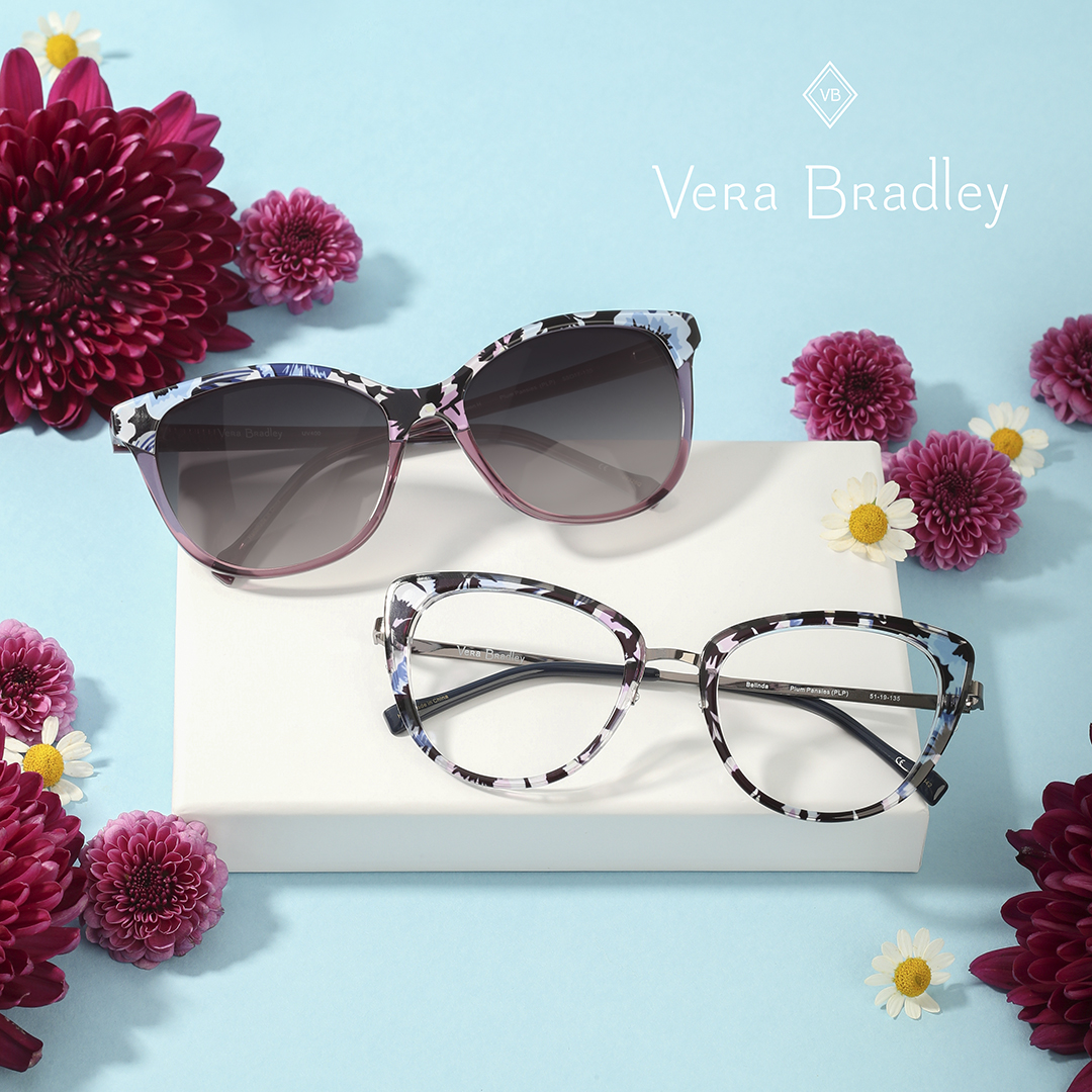 mcgeegroup's tweet photo. You’re sure to turn heads with Plum Pansies, the latest pattern from Vera Bradley! Fun pops of blue and purple pansies make our Sharon H and Belinda frames stand out in a crowd. 🌺 Check out the full lineup from Vera Bradley now: https://t.co/cHwLBFrzUO https://t.co/3zfue9gg5n