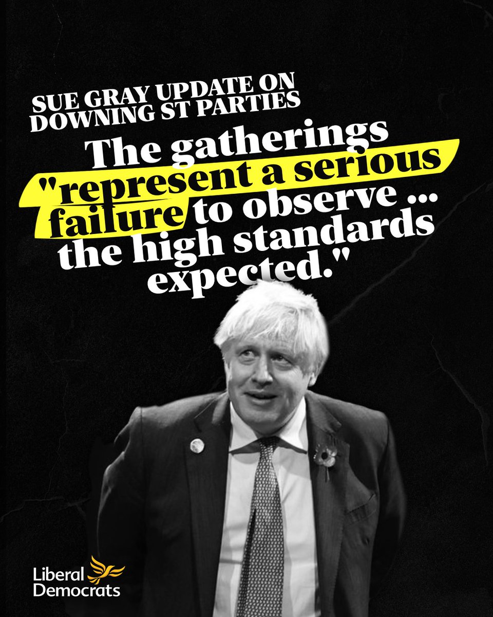 #SueGrayReport
"it seems there was too little thought given to what was happening across the country"

"There were failures of leadership and judgment"

🚨🚨Boris Johnson should resign. If he won't Conservative MPs should sack him.
libdems.org.uk/johnson-go