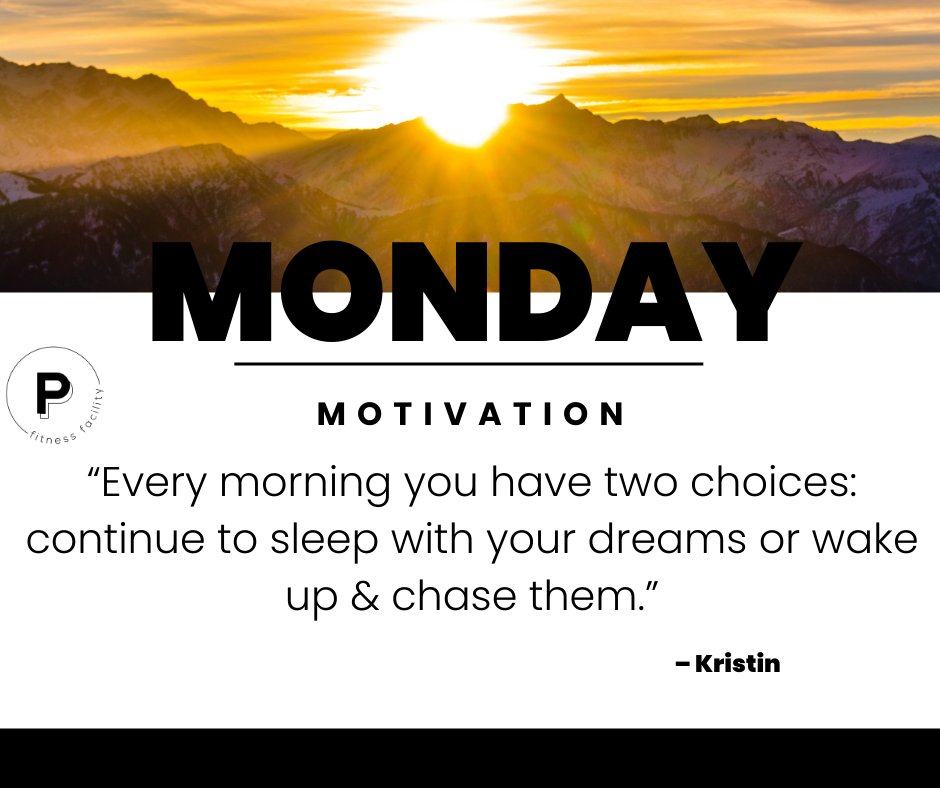 PeakPFF's tweet photo. "Every morning you have two choices: continue to sleep with your dreams or wake up &amp; chase them."
#mondaymotivation #chaseyourdreams #gymlife #bestgyminracine #personaltraining https://t.co/h60XPlwJBB