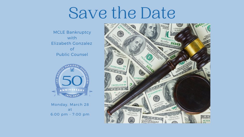 Mark your calendars for another MCLE! Introducing Elizabeth Gonzalez of Public Counsel presenting on Bankruptcy. #bankruptcy #professionaldevelopment #MCLE #losangelsparalegals