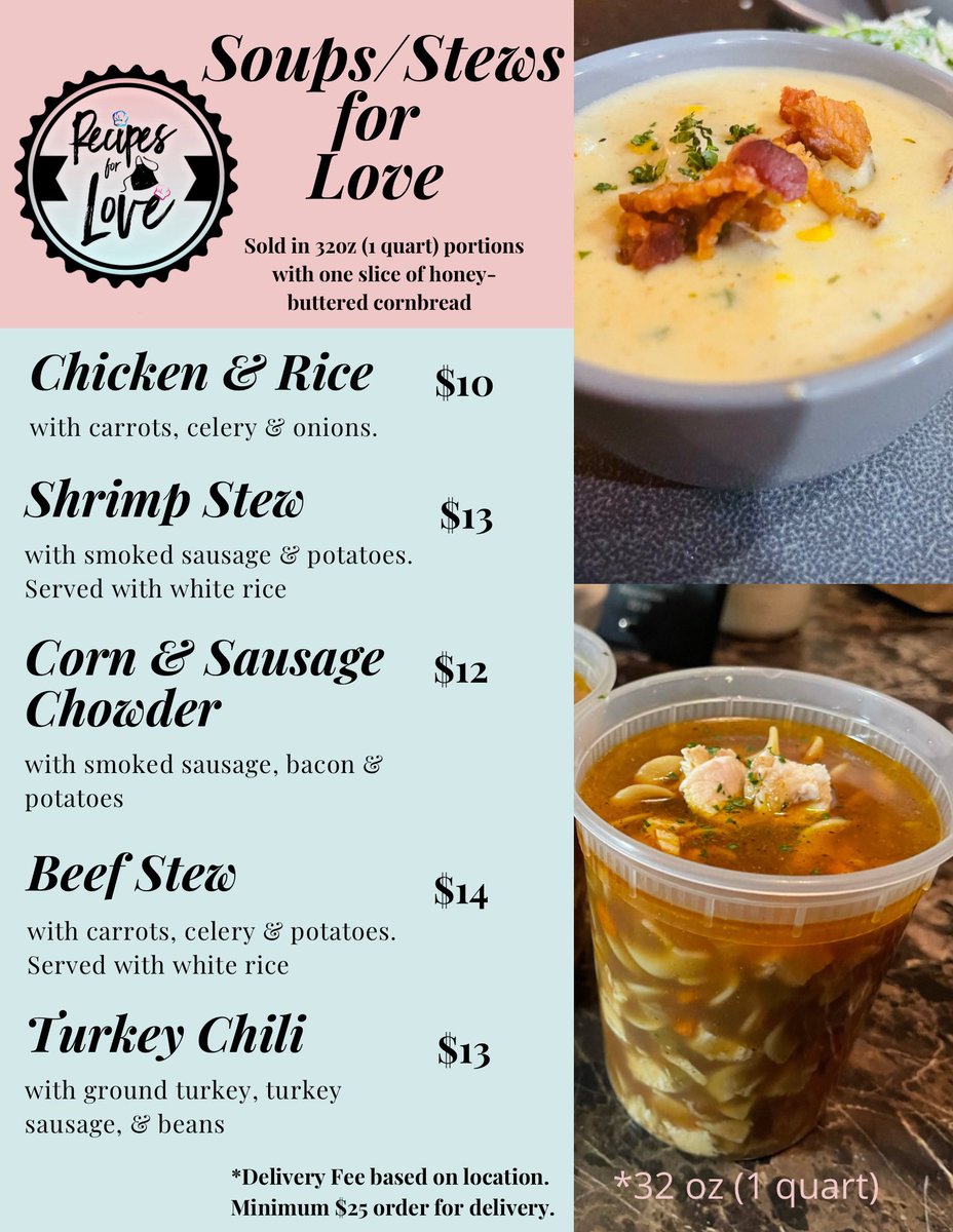 _recipe4love's tweet photo. Recipes for Love is back and better than ever!! We’re starting off the new year right with our HOMEMADE SOUP SALE 🥘🙌🏾

This Saturday we will be delivering our homemade soups

Text (757)598-2176, DM or visit our website to place an order

#VAEats #757 #DoEverythingInLove #cooking https://t.co/sDpEvdydDD