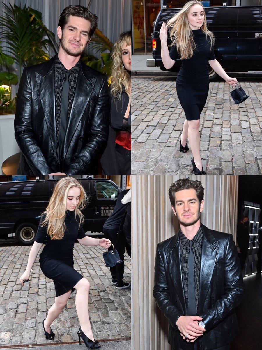 brinafieldsafe's tweet photo. sabrina carpenter and andrew garfield in black. https://t.co/tNLmnHIsRP