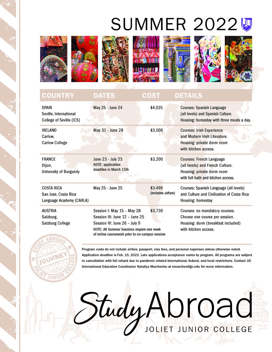 Are you looking for a Study Abroad experience? Check out JJC's summer 2022 options!