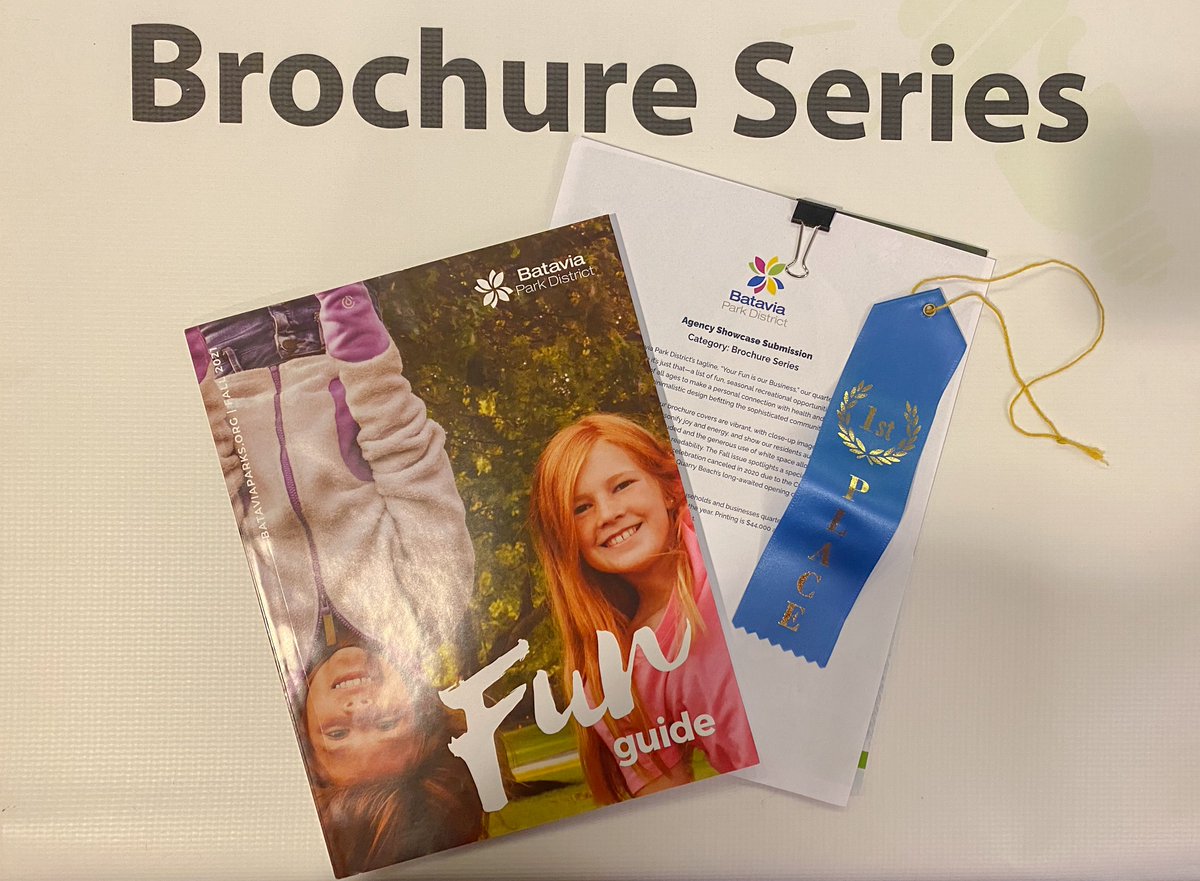 BataviaParkDist's tweet photo. At the annual IAPD/ IPRA Agency Showcase Competition, the @BataviaParkDist was awarded 1st place in the Printed Brochure Series category, 1st place in the Large Format Marketing category, and 3rd place in the Logo Design category!🎉😊#BataviaParks #HallQuarryBeach #graphicdesign https://t.co/9MO6kTskYJ