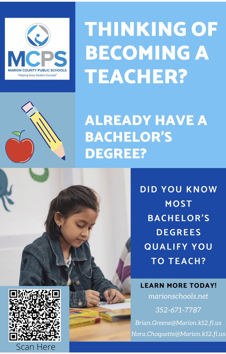 Have a bachelor’s degree? Join our teaching team, make a difference! #HR #recruit #teach #teachers #teacher #edutwitter #florida #degree #goals #future #team #join #career #job #mcps #students #schools #school #student #class #classroom #bachelors #learn #learning
